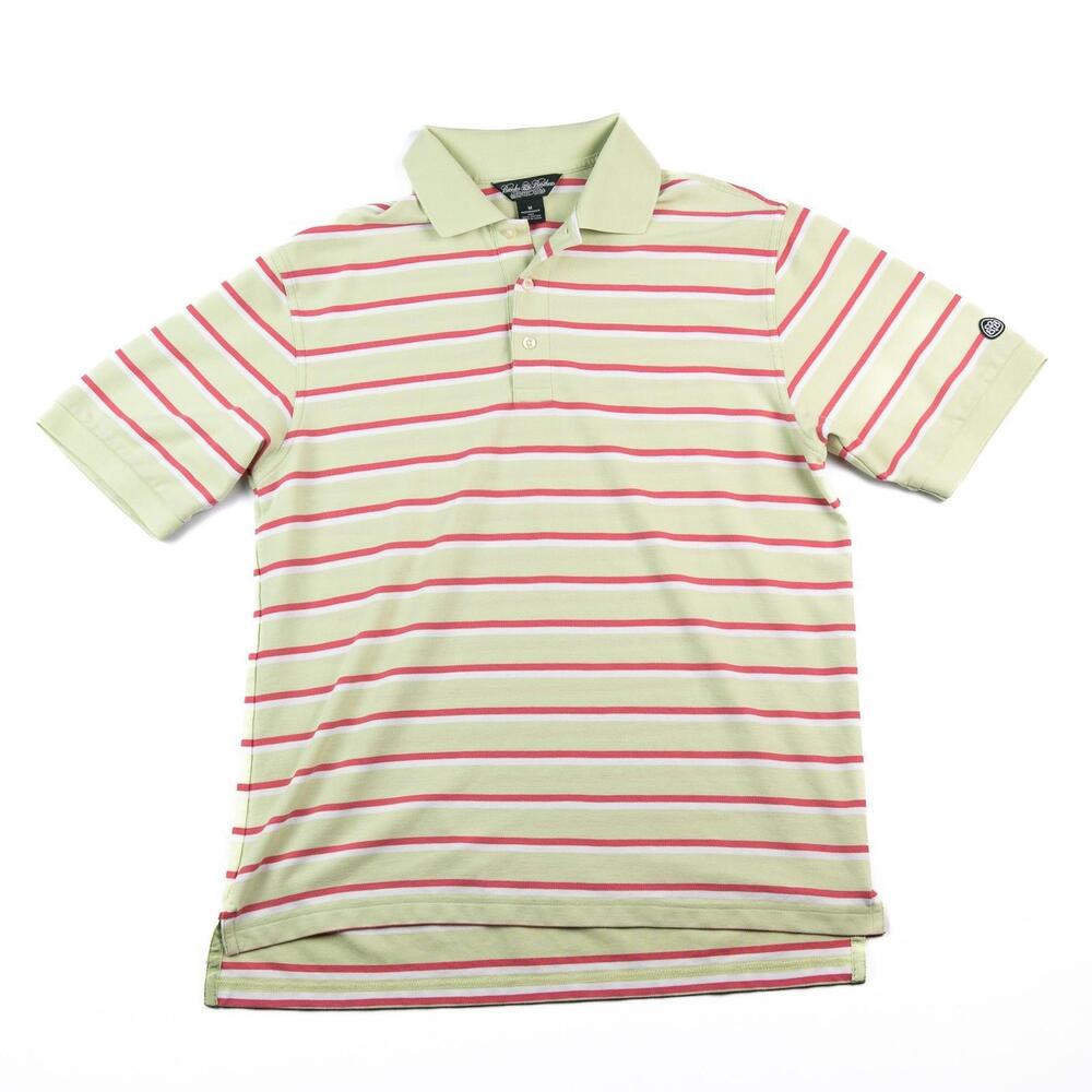 Brooks Brothers Country Club Golf Polo Shirt Mens Medium Green Pink Stripe